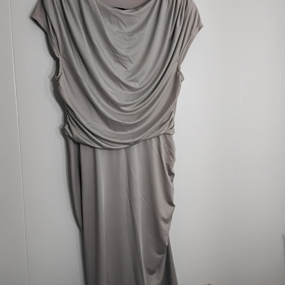 Elegant Tan Beige Rouched Draped Women's Dress